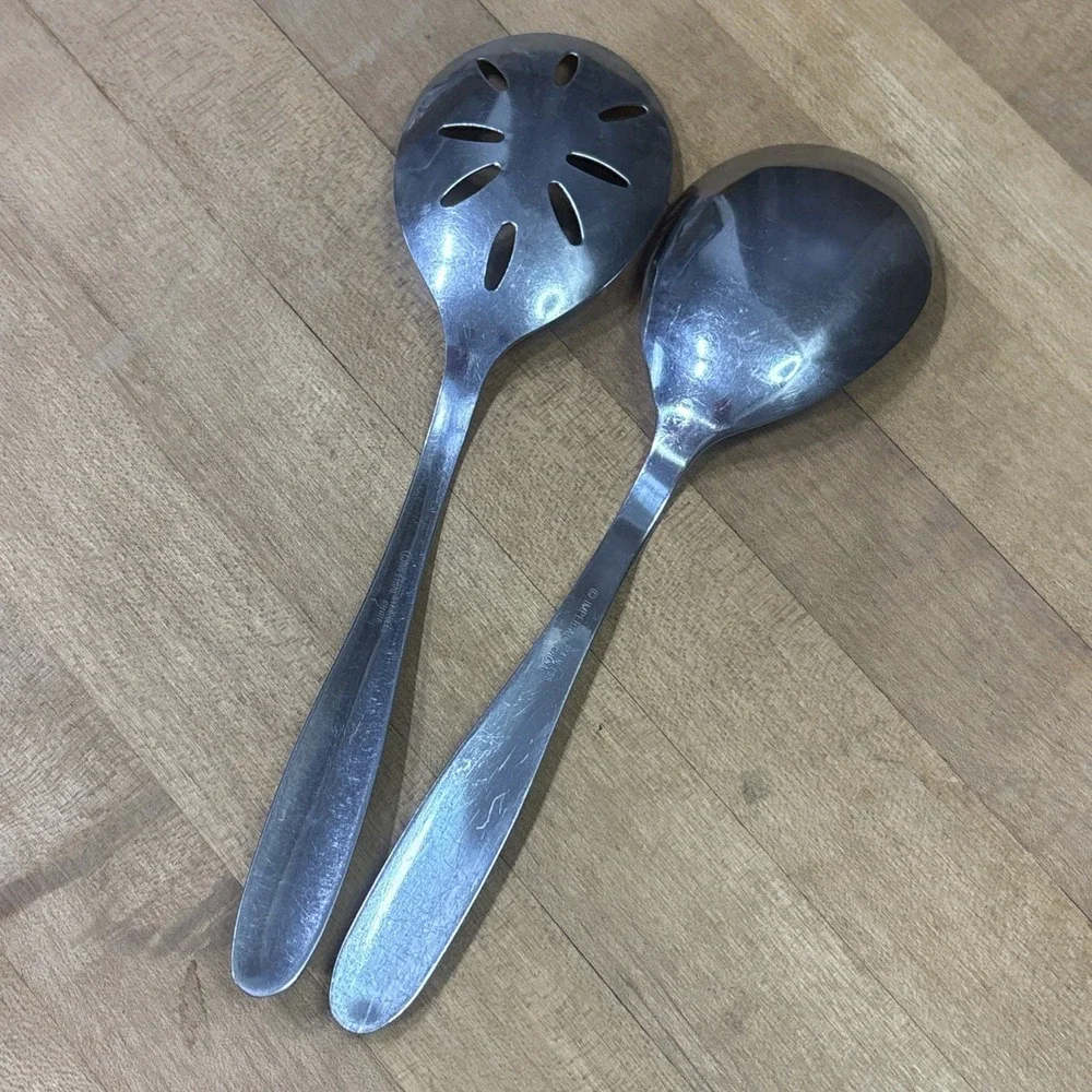 Imperial Stainless Steel Serving Spoon & Slotted Spoon Flower Pattern Lot 2